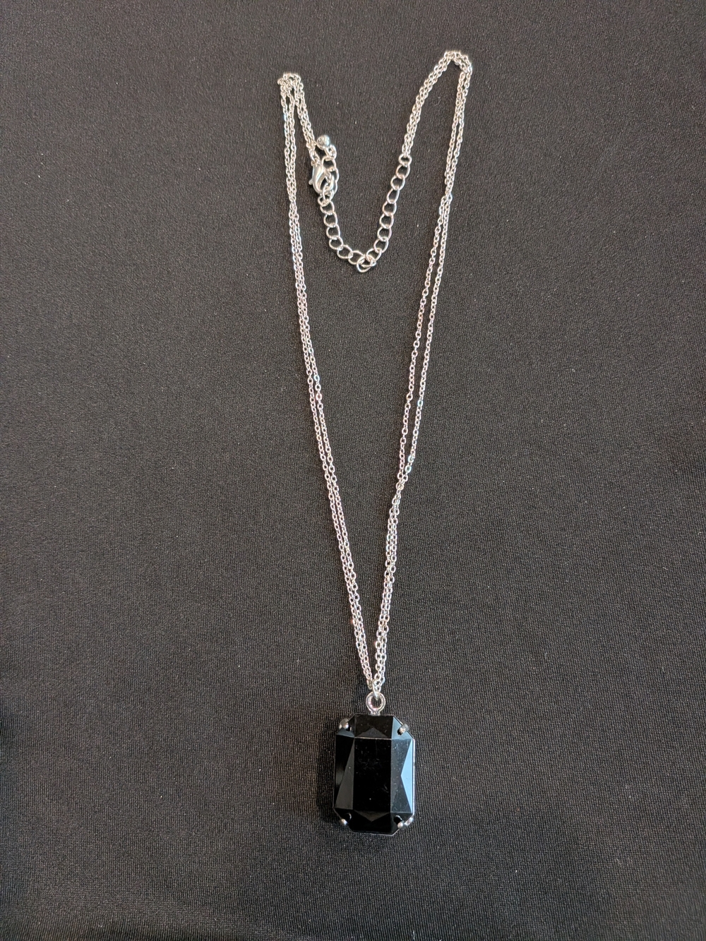 Black Faceted Pendant Marcasite Silver Tone Necklace - Women's Jewelry
